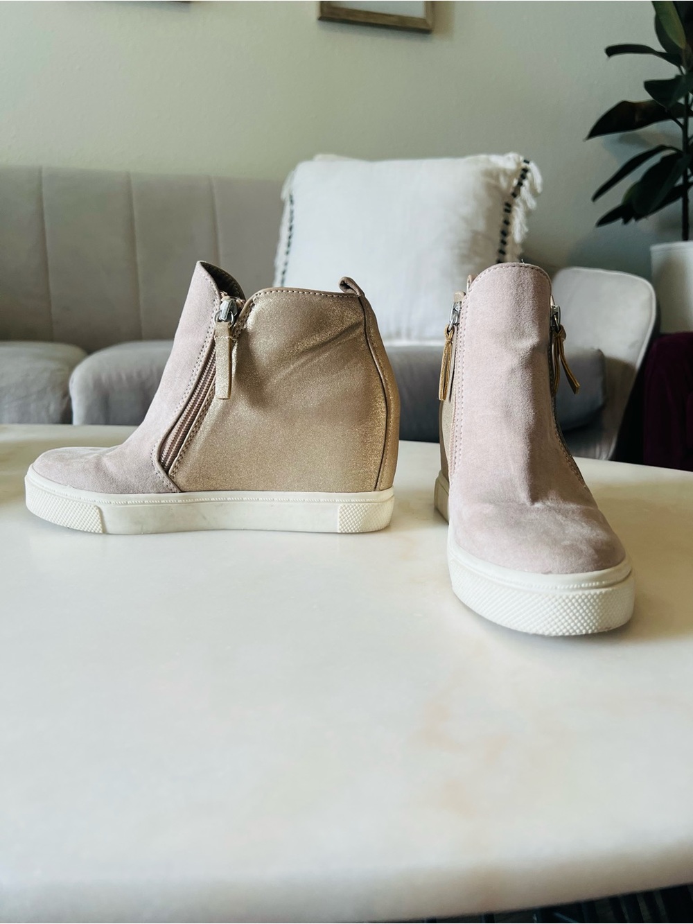 Women’s Suede Slip-On Sneaker Boot in Light Pink - Picture 3 of 10